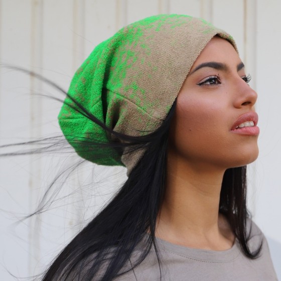 Neon Green printed beanie hat